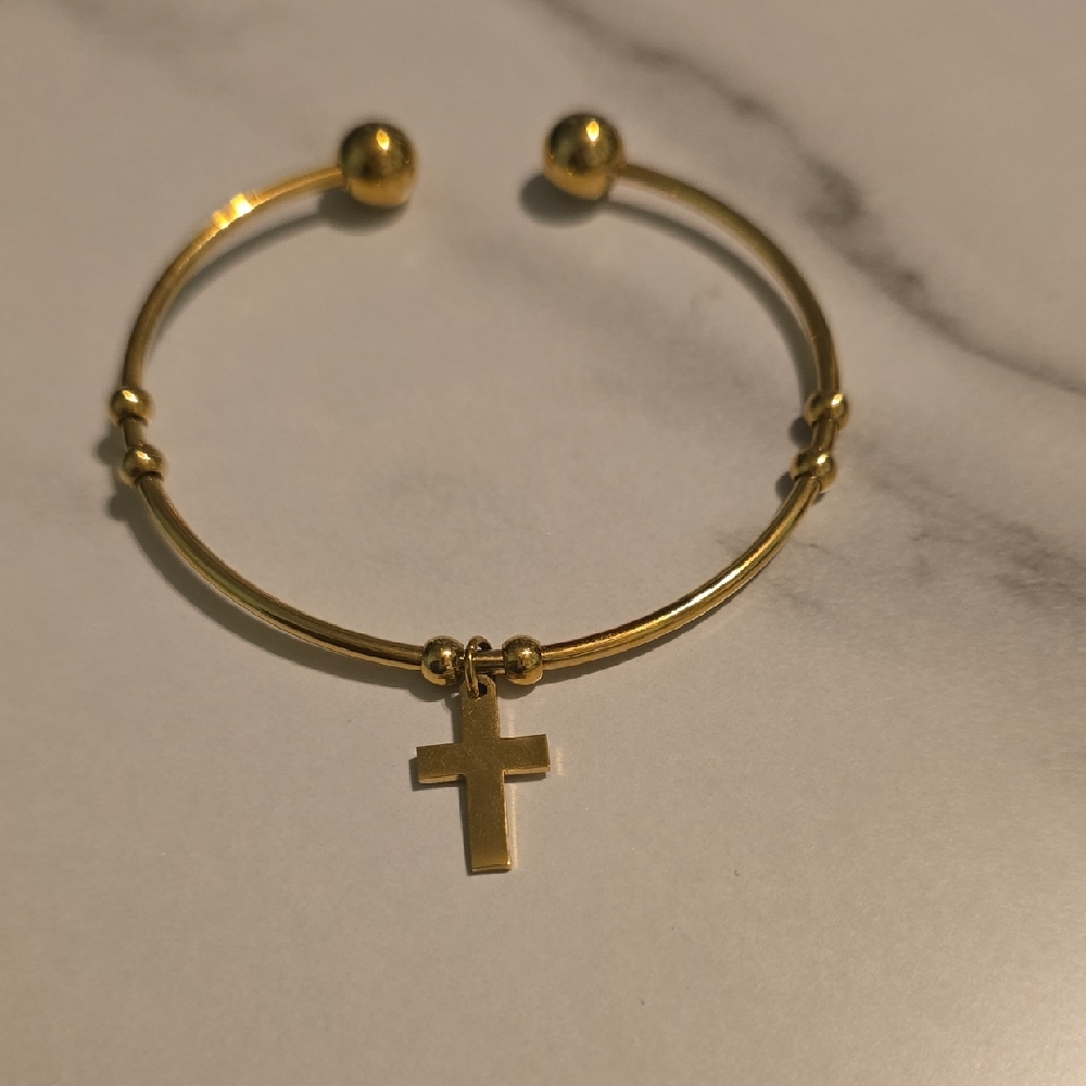Stainless Steel Gold Cross Bangle Bracelet